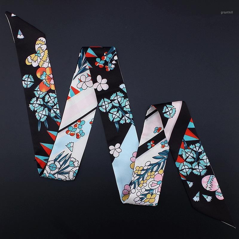 

Scarves 120*5cm Small Floral Tie Bag Ribbon Female Fashion Lady All-match Silk Scarf Headscarf Hair Band, Blue;gray