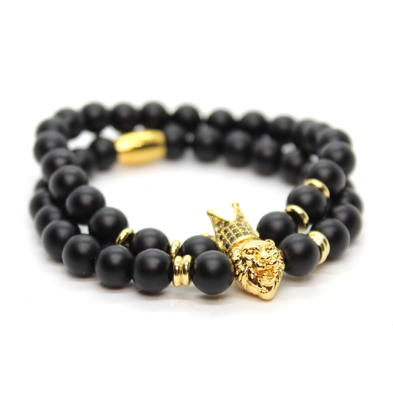 

Black stone Beads Crown Lion Bracelet Men Bracelets For Women Pulseras Moda Masculina Hombre Man Mens Jewellery Armband Braclet