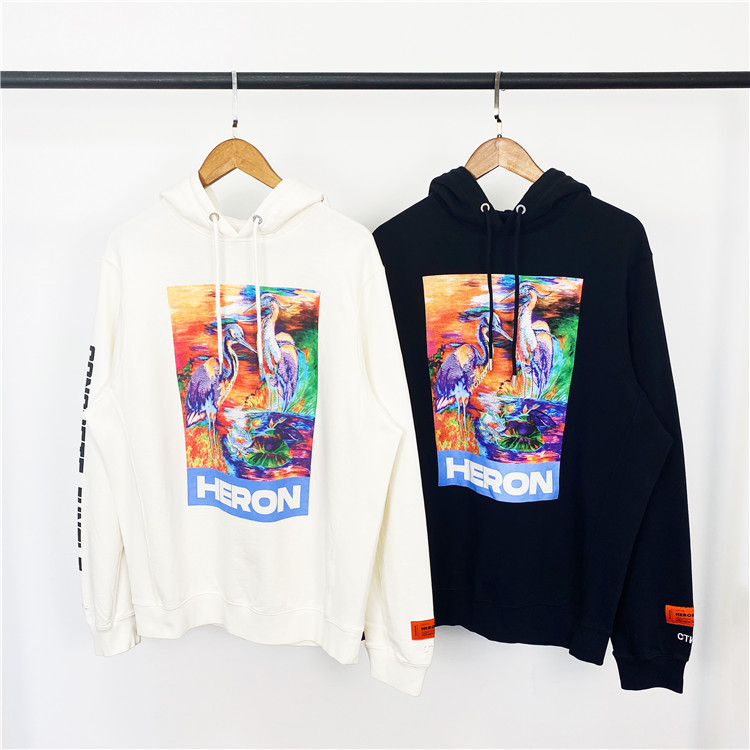 

Heron HP 20ss Deng Ziqi same negative color embroidery crane Hoodie, Black