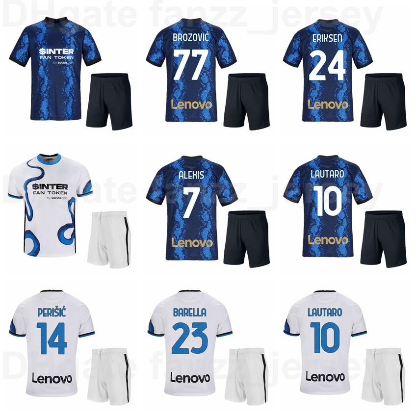 

Inter Milan Soccer 23 Nicolo Barella Jersey Set 9 Edin Dzeko 22 Arturo Vidal 37 Skriniar 8 Matias Vecino 10 Lautaro Martinez Football Shirt Kits Blue White 2021 2022, With patch