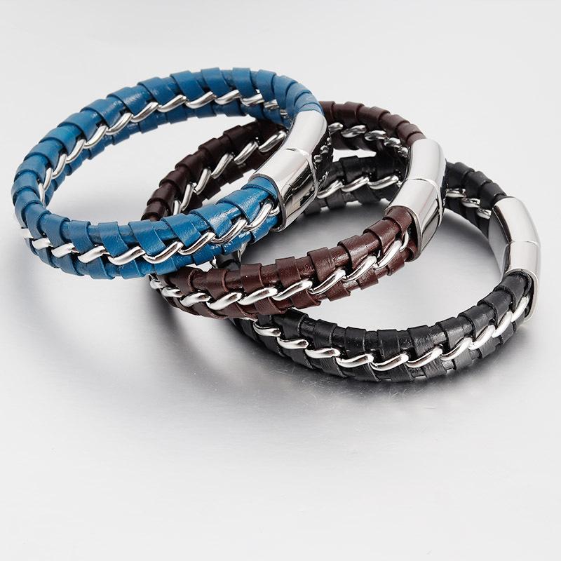 

Charm Bracelets Multilayer Leather Bracelet Men Bangles Magnetic-clasp Cowhide Braided Multi Layer Wrap Trendy Armband Jewelry Gift For Boys