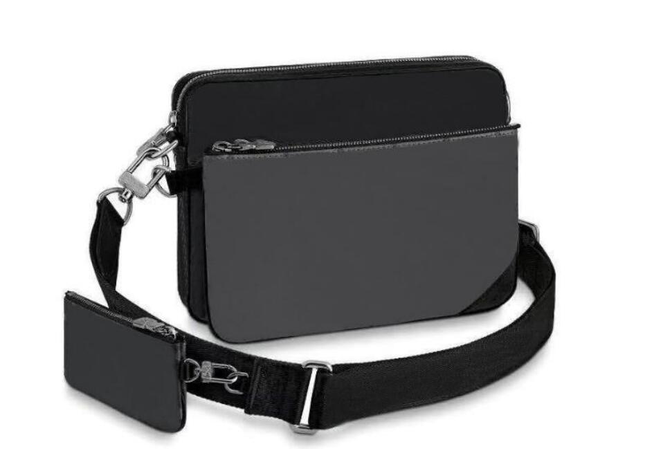 

fashion Mens messenger bag iconic men pochette trio Shoulder Bags 3 pieces Black Grey Canvas leather Crossbody handbag Purse Wallet Key clutch