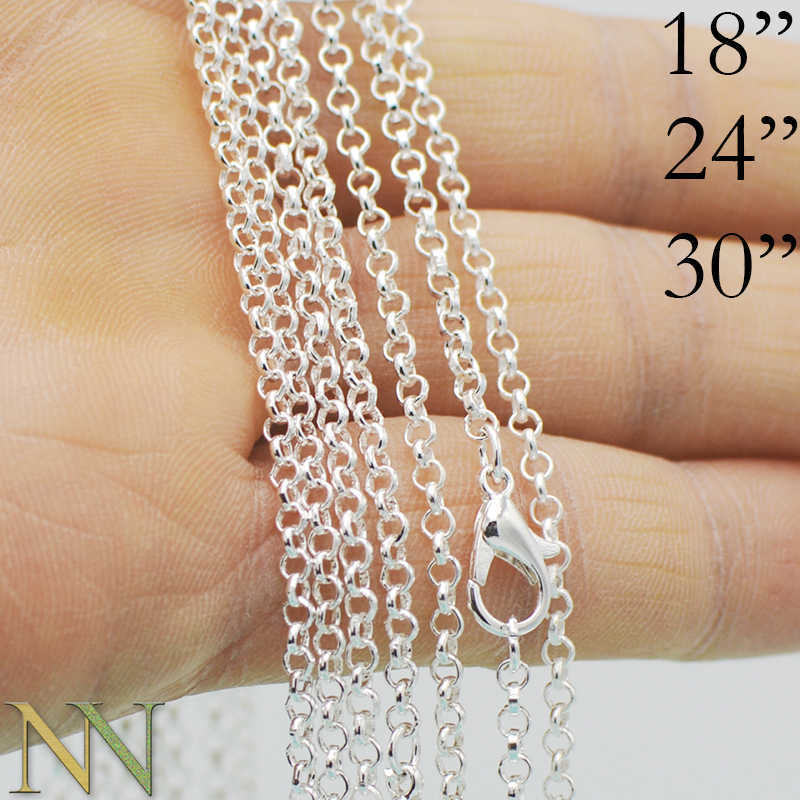 

100 Pcs - 18/24/30 Inches Silver Plated Rolo Necklace, 45, 60, 75cm Circle Link Necklace, Rolo Chain Necklace for Jewelry Making P0809