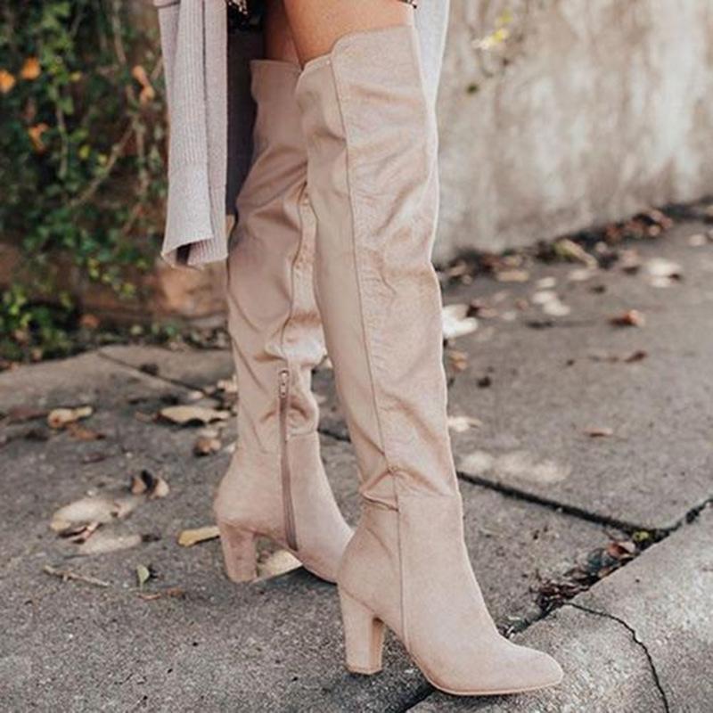 

Boots Winter 2021 With Pointed Toes, Chunky Heels And Side Zippers Retro Women's Thigh-high, Pink