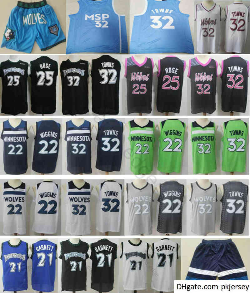 

Top Quality #25 Rose Karl-Anthony 32 Towns Andrew 22 Wiggins White Purple Retro Kevin 21 Garnett Basketball Jerseys, Black;red