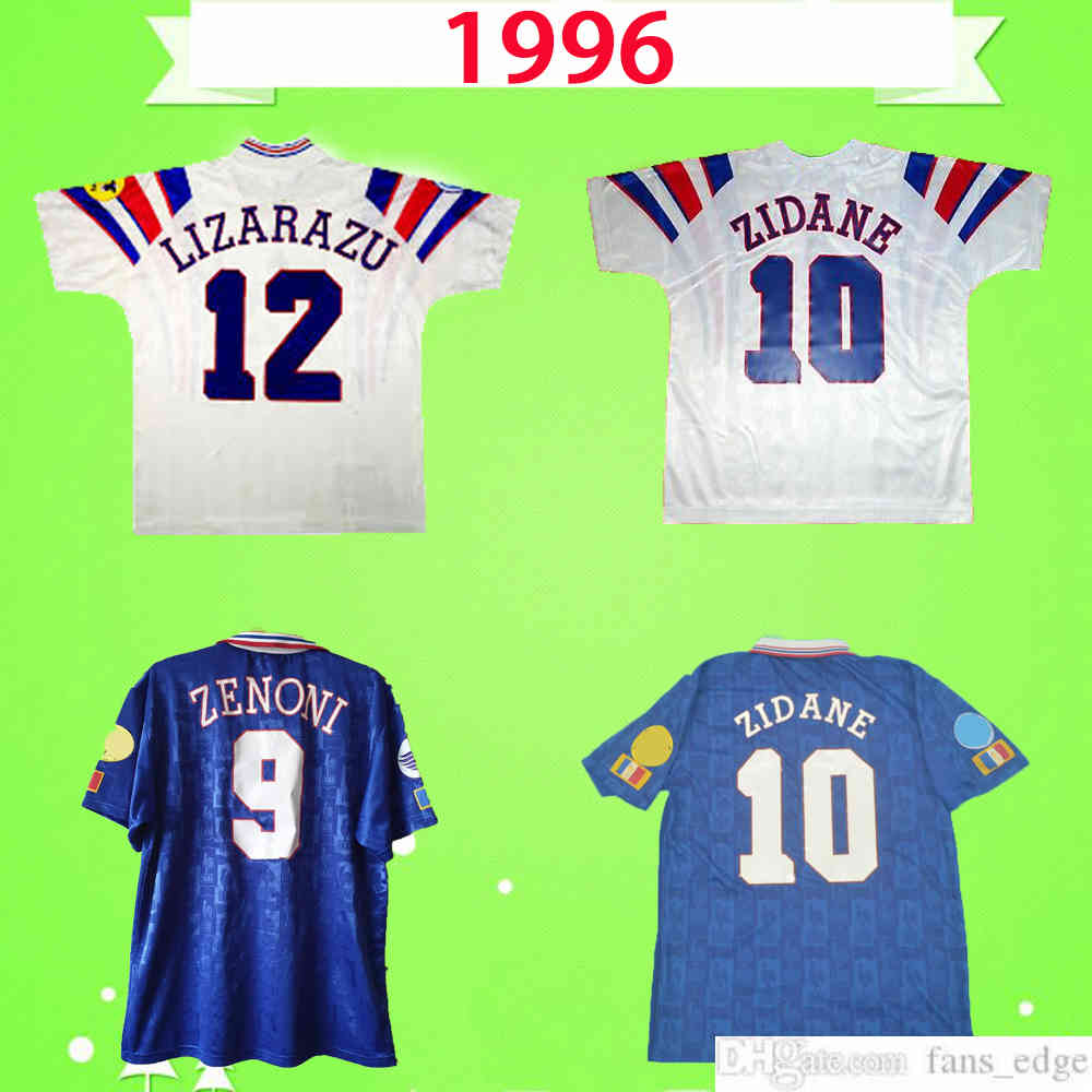 

Maillot de foot #10 ZIDANE Retro soccer jerseys 1996 classic football shirt top uniforms vintage 96 home blue away white Djorkaeff Pedros Martins Loko, Black;yellow