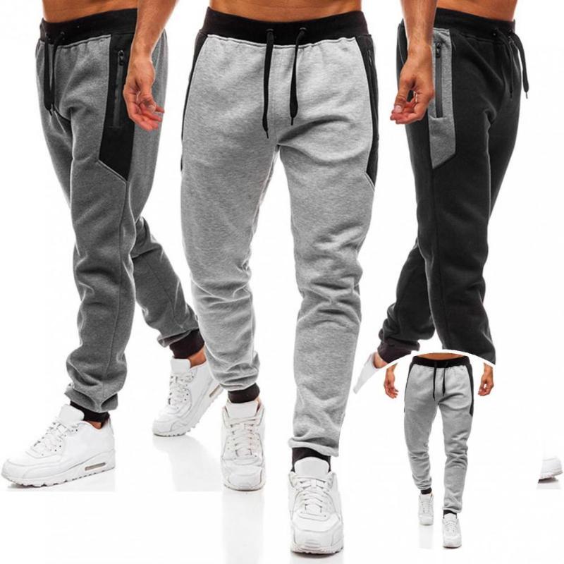 

Men's Pants Stylish Men Drawstring Male Sweatpants Warm Zipper, Black