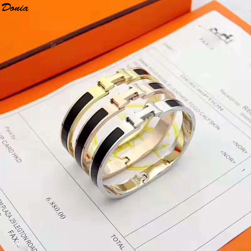 

Donia jewelry luxury bangle European and American fashion classic exaggerated 8mm wide metal letter titanium steel bracelet designer with box