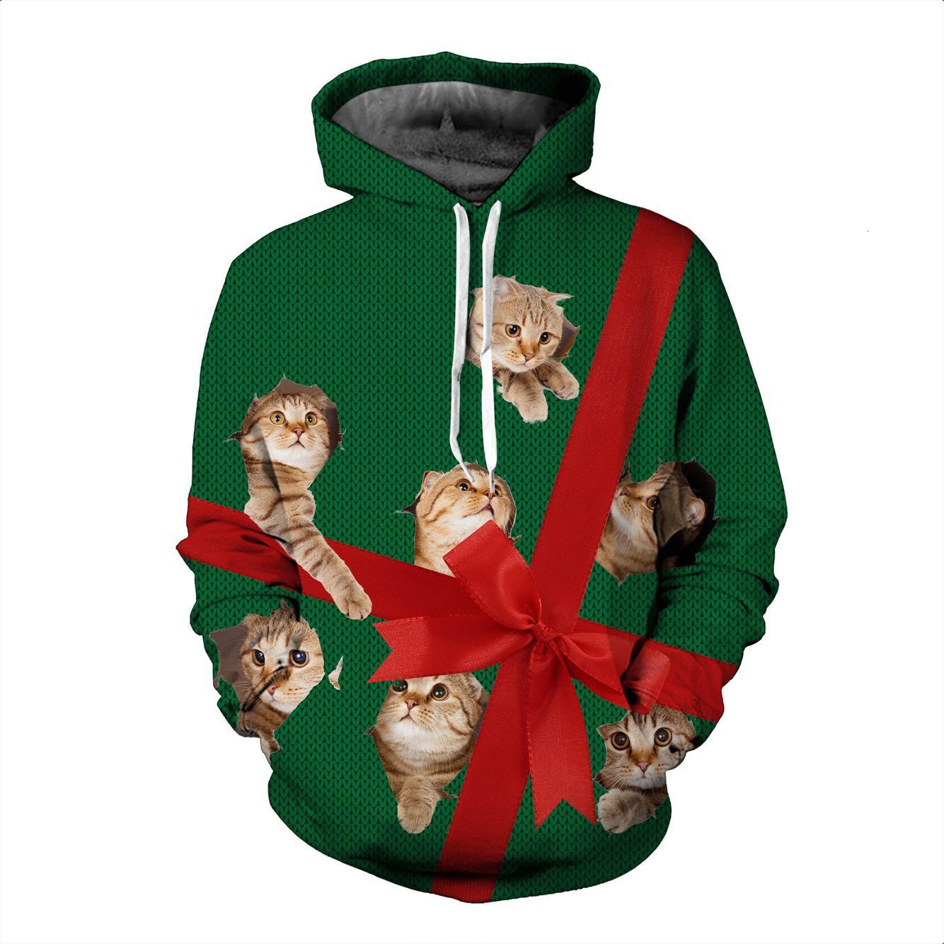 

Leisure Mens High fashionAutumn Quality / winter 2021 Christmas creative cat print Hoodie loose large couple