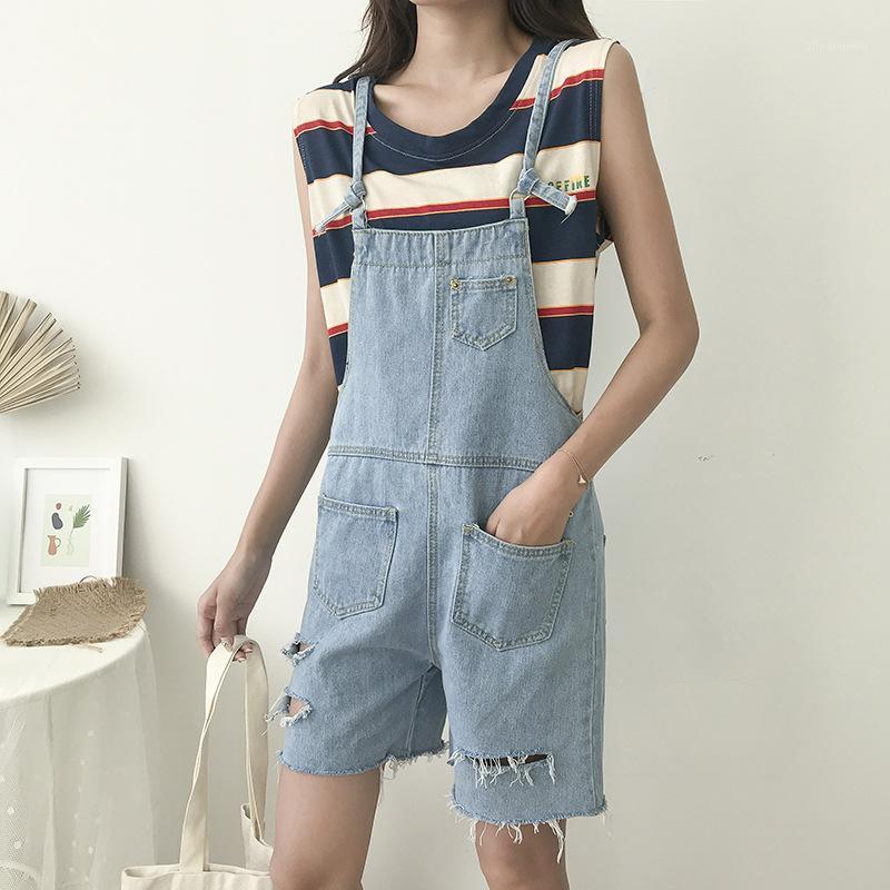 

Women's Jumpsuits & Rompers Loose Pockets Shorts Denim Romper Womens Jumpsuit Solid Fashion Straight One Piece Playsuit Casual Jean Overalls, Blue