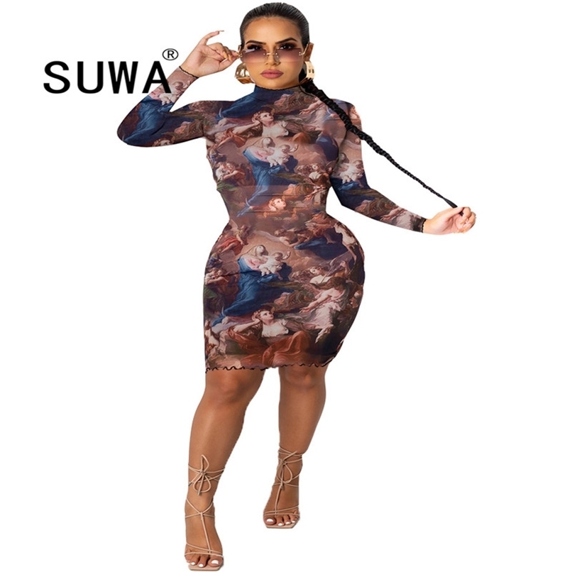 

Product Contrast Cartoon Christmas Party Plus Size Dress For Women Long Sleeve Elegance Bodycon Mini Robe Vestidos 210525, Multi