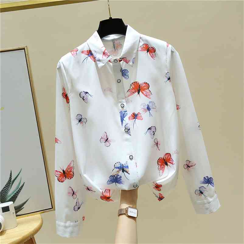

Autumn Korean Style Office Ladies Turn Down Collar Long Sleeves Butterfly Shirt Women's Casual Blouse Shirts A4429 210519, Beige