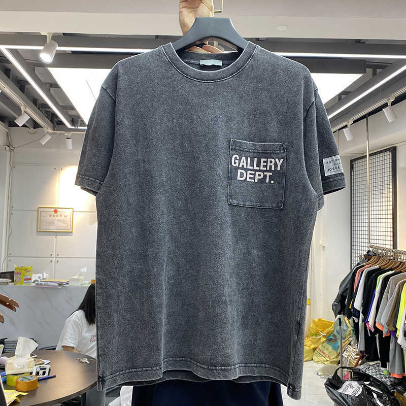 

Gallery wash make old craft reflective letter short sleeve dept men's and women's loose round neck high street T-shirt fashion29MQ, Gray
