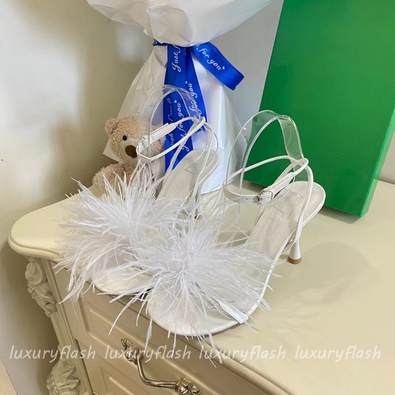 

Elegant Ladies Summer High Heel Sandal Women Designer Sandals Ankle Buckle Shoes Sexy Plush Luxury Slipper 2022 New 5 Color, This option is not available for sale