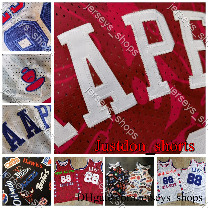 

Mens Vintage Red Big Face 88 AAPE Co Branded Edition Dense Embroidery Mitchell & Ness Hardwoods Classics Stitched Basketball Jerseys, Shows
