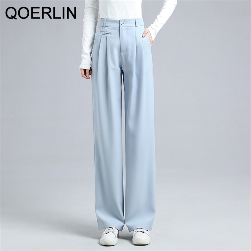 

Women Straight Palazzo Pant High Waist Draped Office Suit Pants Elastic Wide Leg Slant Pocket Casual Trouser Lady 210601, Blue regular