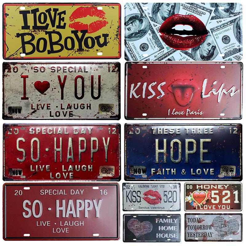

2021 Happy Life License Plate Metal Painting Store Bar Wall Decoration Tin Signs Vintage Letter printed Family House Home Decor Plaques Art Poster Size 30X15cm