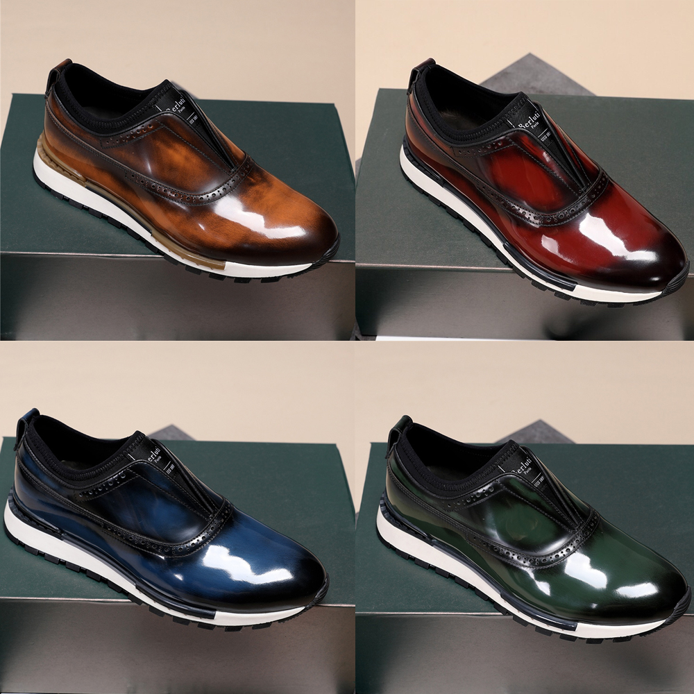 

berluti Sneaker Handmade leather shoes Hand stitch Scritto Top Quality Mens Casual Fast Track Slip On, Green