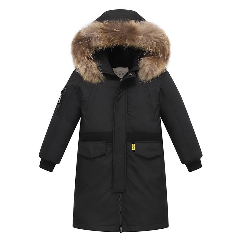 

Coat -30 Degrees Russia Children Winter Jackets Natural Fur Kids Thicken Warm Long Outerwear For Big Boys 5-16 Years Parkas Snow Wear, Black