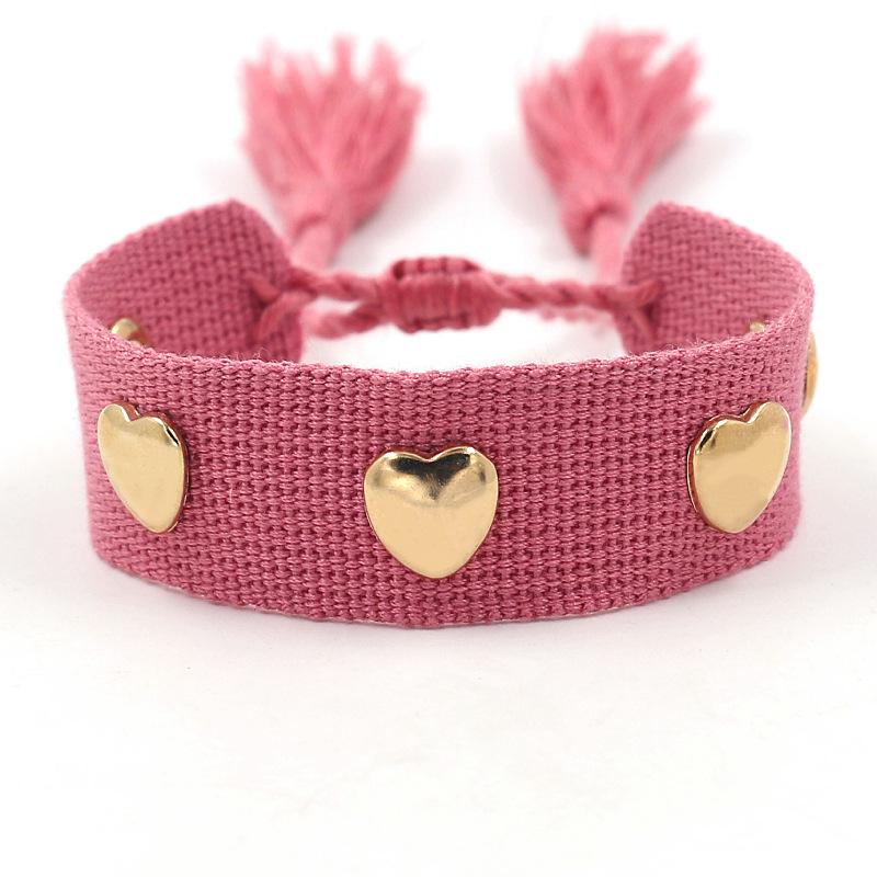 

Charm Bracelets Women Woven Tassel Bracelet Embroidery Braided Wholesale Heart-shaped Metal Pattern Bangle Jewelry Gift