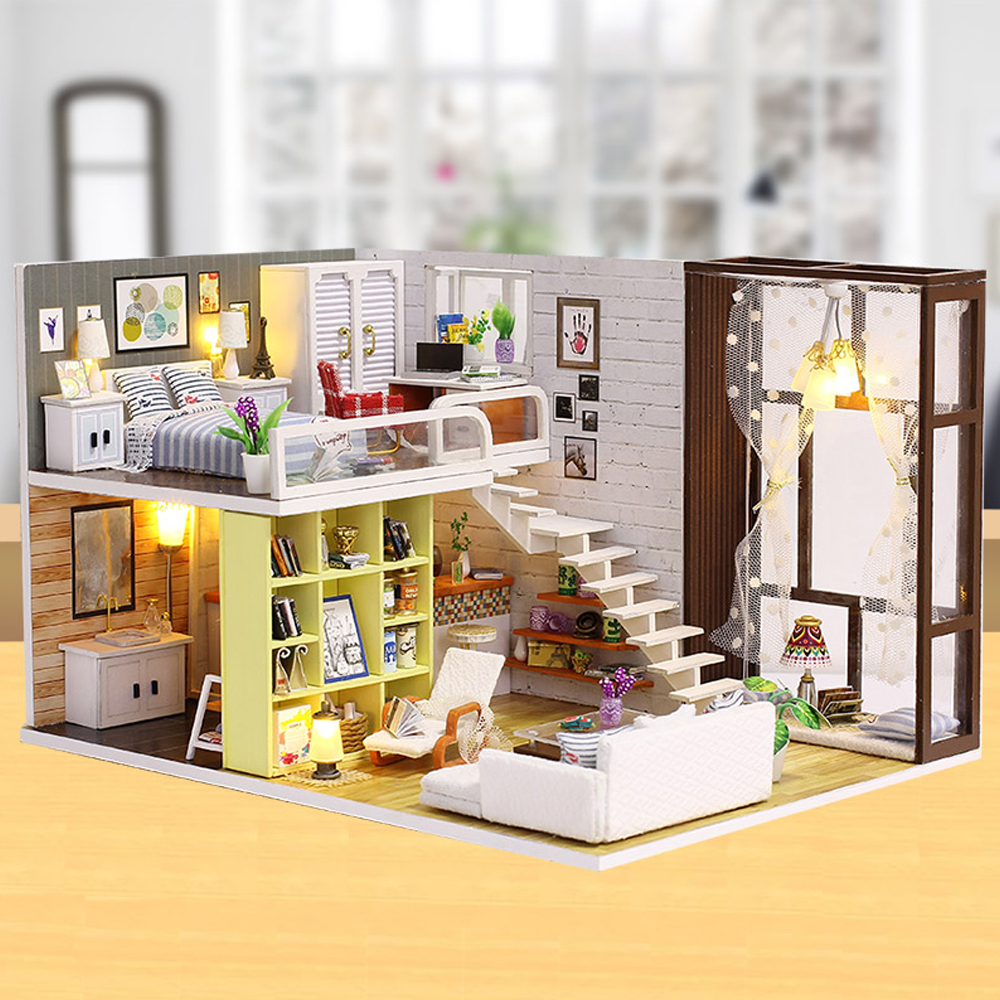 

Miniature Doll House Super Mini Size Model Building Kits Wooden Furniture Kits Toys DIY Dollhouse Girl Bedroom