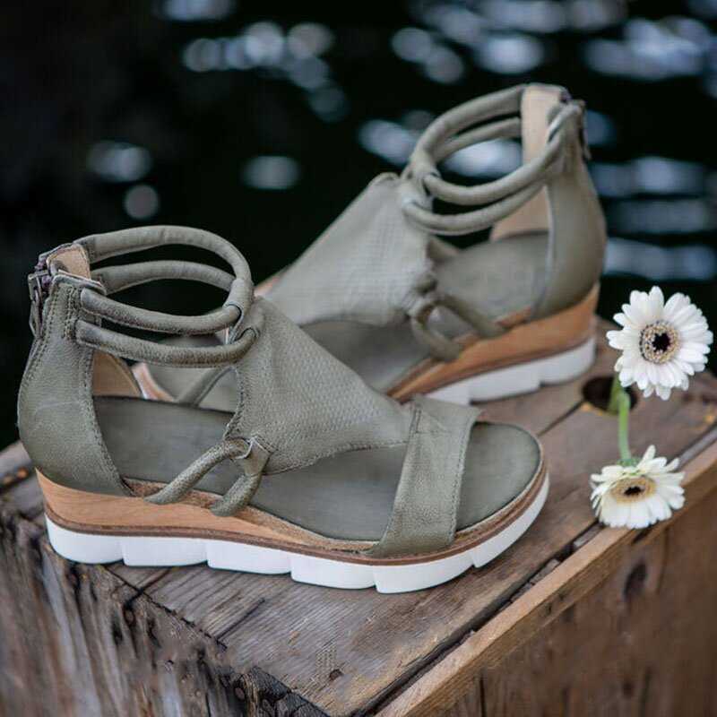 

Women Rome Sandals Wedges Platform Solid Color Shoes Casual Women's Zippers Cut Out Beach Female Open Toe Summer Y0721, Red