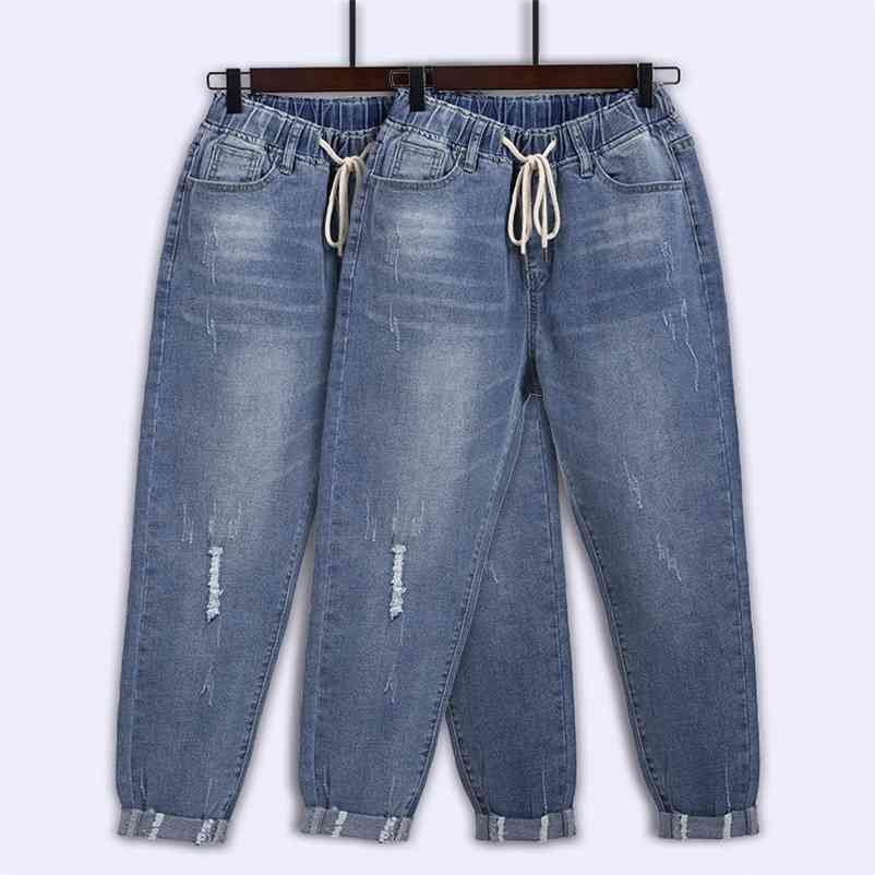 

Ripped Jeans For Women High Waist Plus Size Drawstring Loose Denim Harem Pants Femme 5xl 6xl 7XL 130kg 210629, Blue ac8808