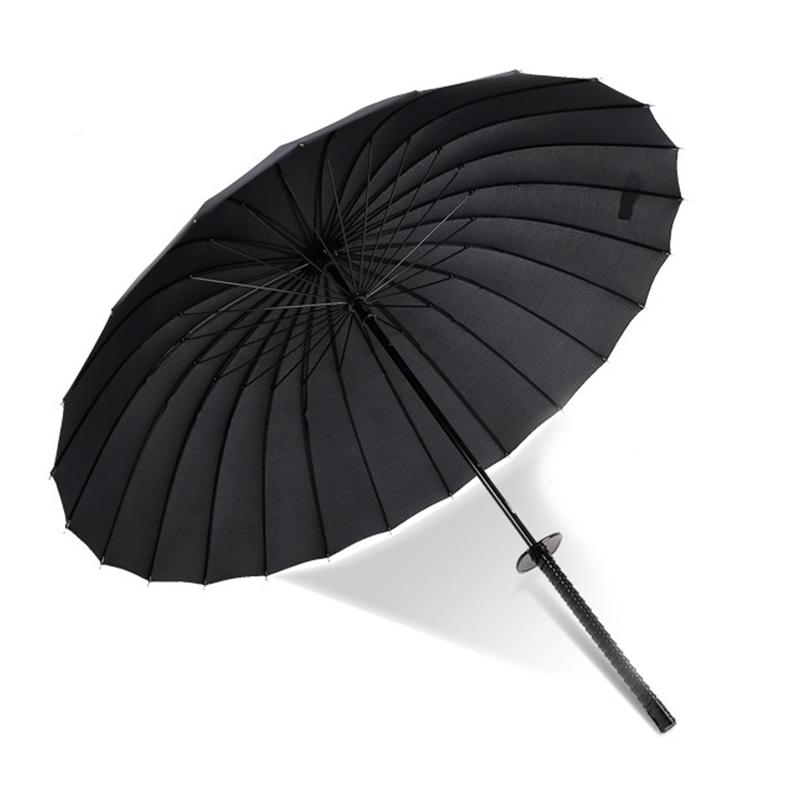 

Umbrellas Fashion Black Japanese Samurai Umbrella Long Handle Creative Personality Men's Fiber Bone Semi-automatic 16 Or 24 Ribs