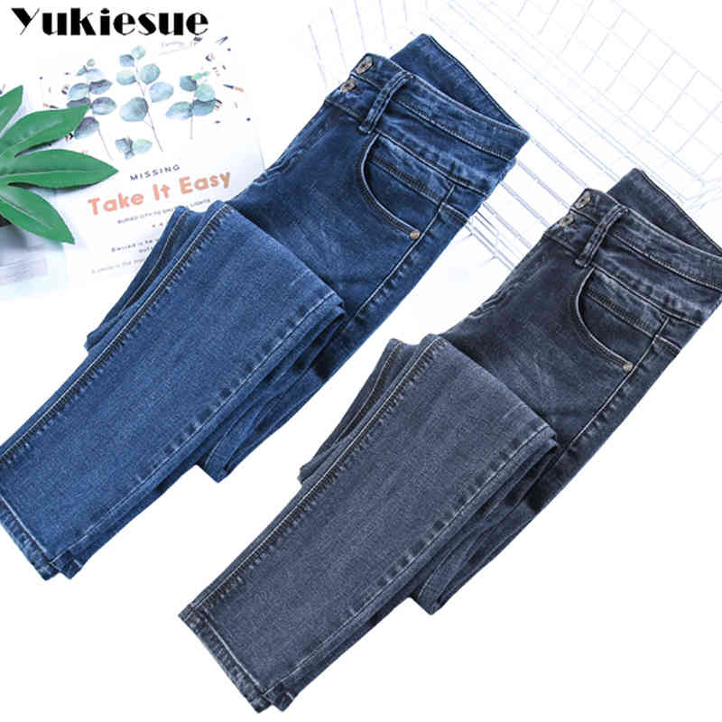 

ripped Slim Stretch High Waist Skinny Jeans woman Female Vintage Black Blue womens Pencil Pants Women Jeans female Plus Size 210519, Dark blue