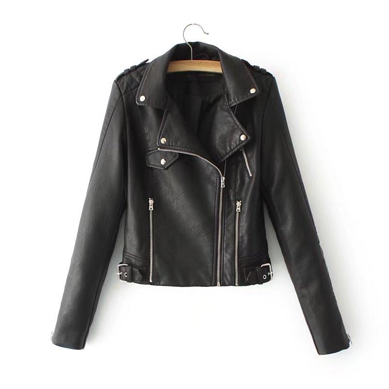 

Women's Leather & Faux 2021 Style Dress, Body Neck, Zip, Zipper, Short Jacket, Coat Woman., Black
