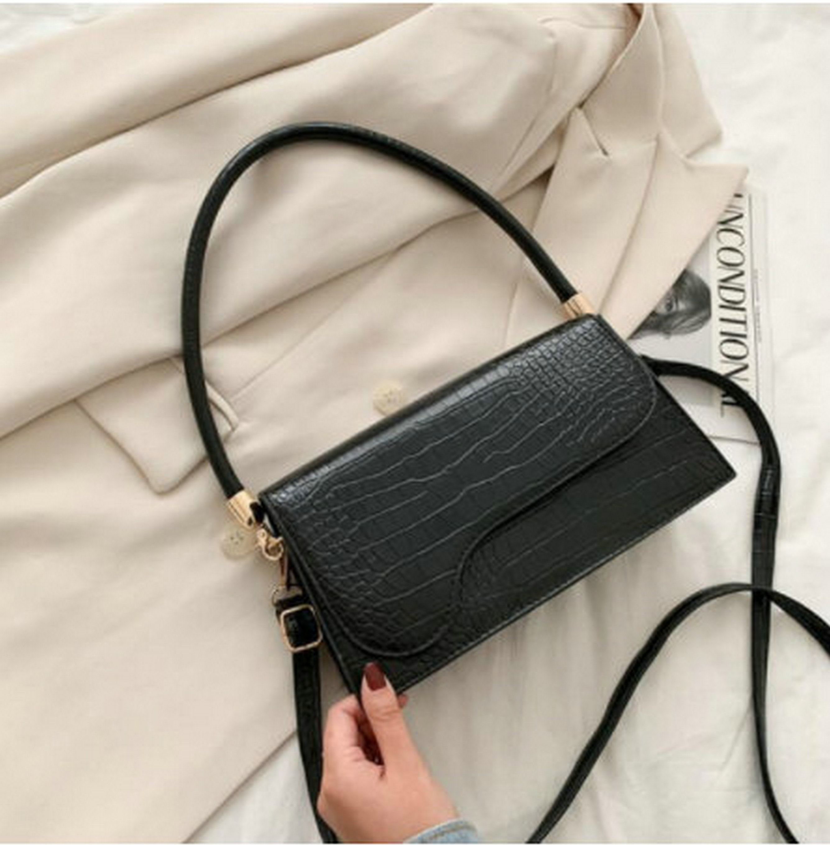 

Elegant Baguette Bags for Women Fashion Brand Handbags Alligator Pattern