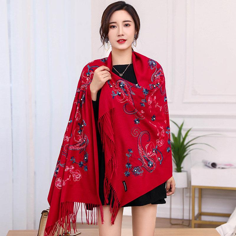 

Scarves Autumn And Winter Nepal Imitation Cashmere Scarf Ethnic Embroidery Embroidered Pearl Cashew Tassel Shawl