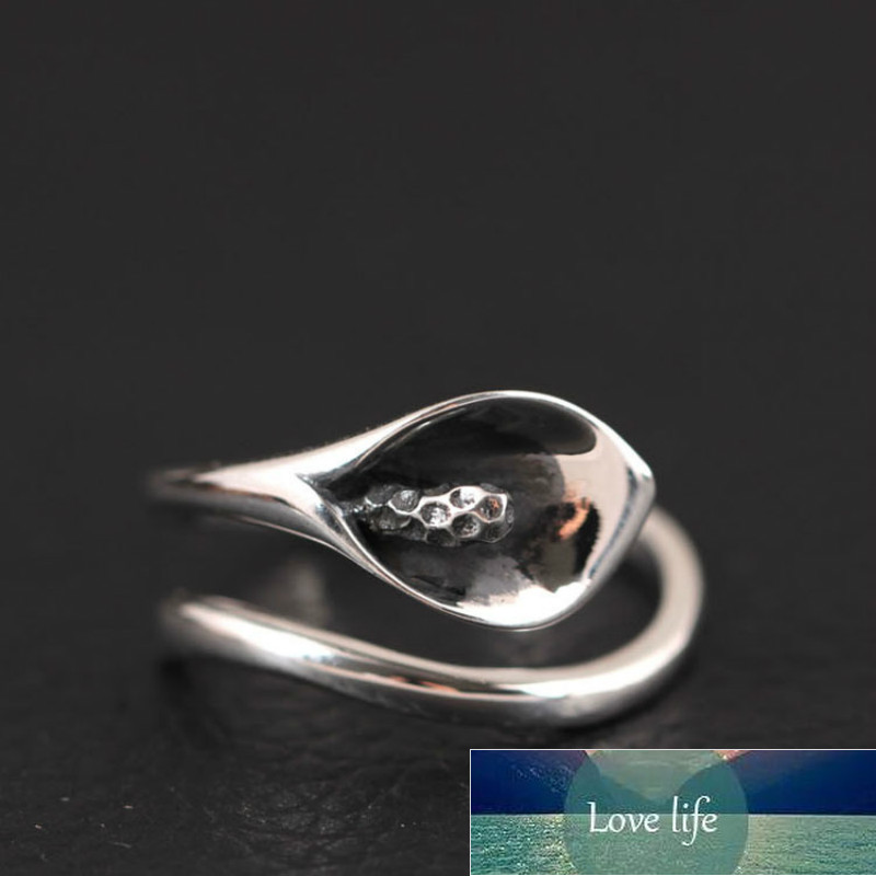 

925 Sterling silver jewelry Calla Lily Flowers Open Rings For Women High Quality Vintage Style Lady Accessories Bague Femme