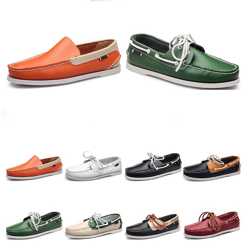 165 Mens casual shoes leather British style black white brown green yellow red fashion outdoor comfortable breathable