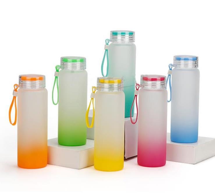 

Sublimation Water Bottle 500ml Frosted Glass Water Bottles gradient Blank Tumbler SN3287, As pic