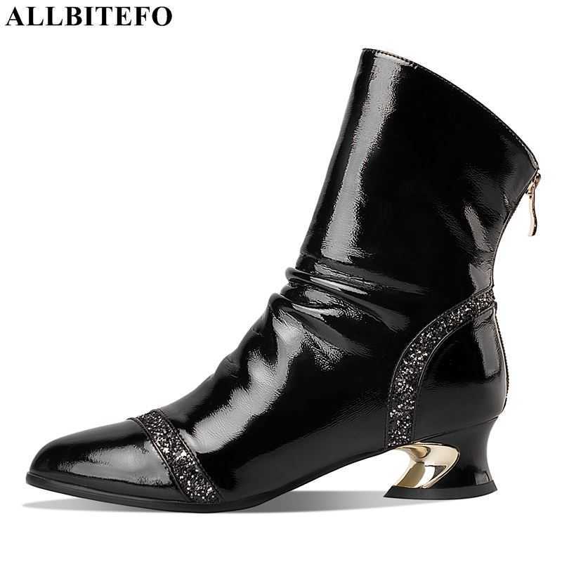 

ALLBITEFO comfortable natural genuine leather women boots heels shoes fashion leisure ankle boots shoes motocycle boots 210611, As picture