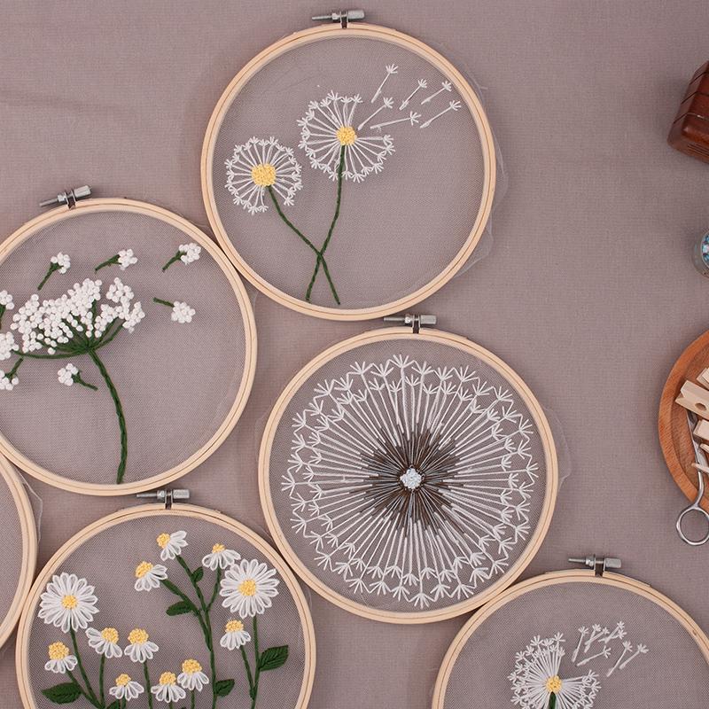

Other Arts And Crafts DIY Mesh Stamped Embroidery Starter Kit With Dandelion Plants Pattern Cloth(Without Hoop)