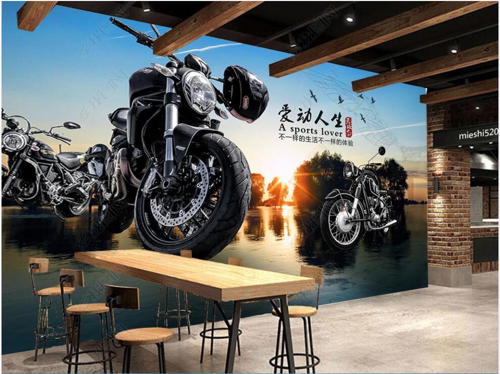 Custom murals 3d photo wallpaper Love sports motorcycle ice of the lake under the sun home decor living room 3d wall murals wallpaper for walls 3-image-707486722