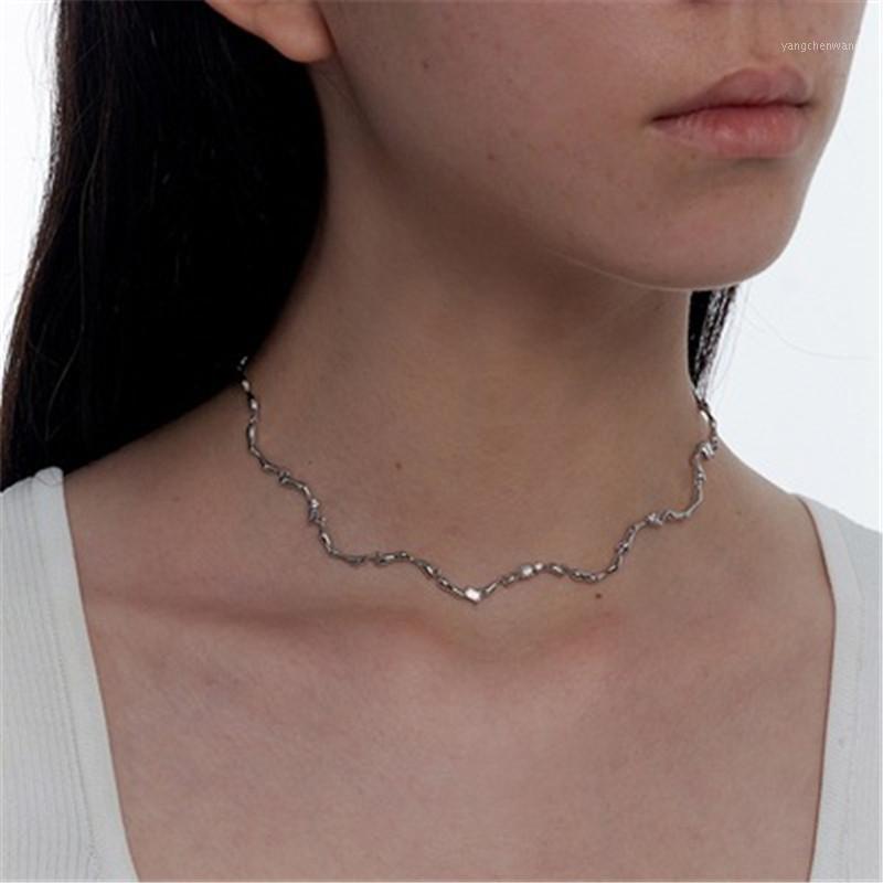 

Chains Punk Silver Color Wave Chain Choker Necklace For Women Girl Metal Geometric Short Necklaces Collares