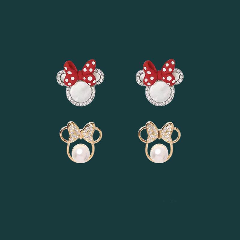 

Stud Bow Cute Earrings Wholesale Pearl Mouse Crystals Cartoon Jewelry For Women 2021 Trend Anime Charm Wedding Accessories