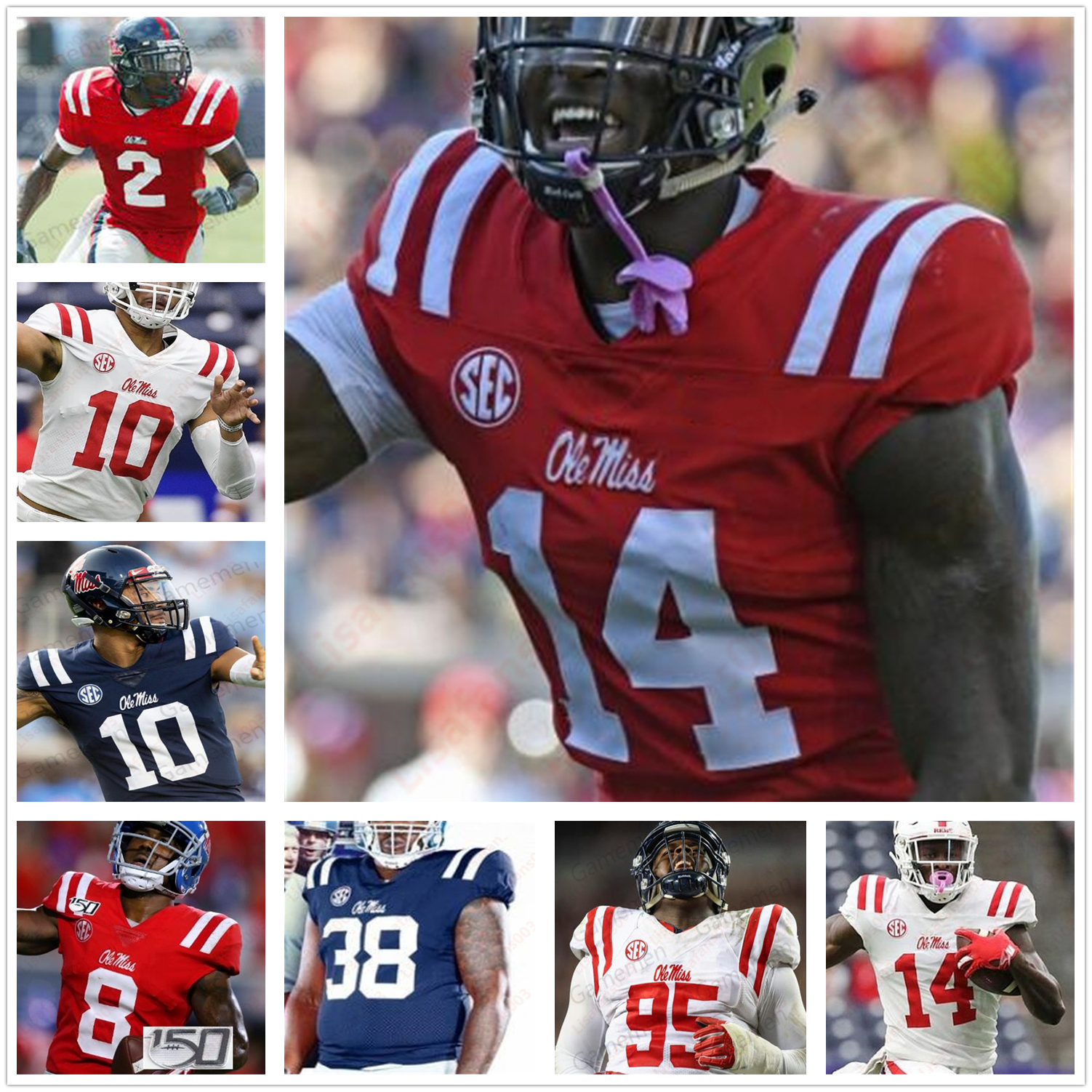 

NCAA Ole Miss Rebels 14 Mike Wallace Football stitched men 22 Scottie Phillips 26 Isaiah Woullard 1 Laquon Treadwell 10 Chad Kelly Jersey, Red+150patch
