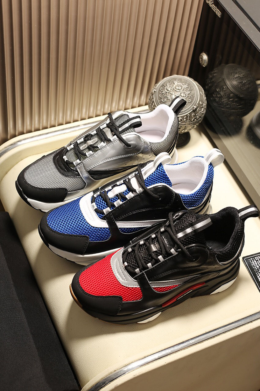 

Top designer B22 mens womens shoes genuine Leather TPU sole Calfskin Technical Knit Women Platform Sneakers Blue Grey Trainers with box larg, Black