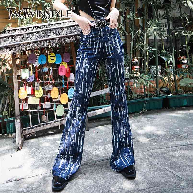 

Hole Embroidery Denim Trousers For Women High Waist Pocket Streetwear Flare Pants Female Summer Fashion 210521, Dark blue