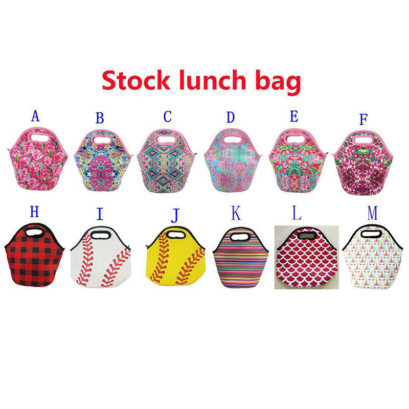 

Neoprene Lunch Bag Baseball Printing Waterproof Food Beverage Bento Box Tote Bags Picnic Lunch 12 Style