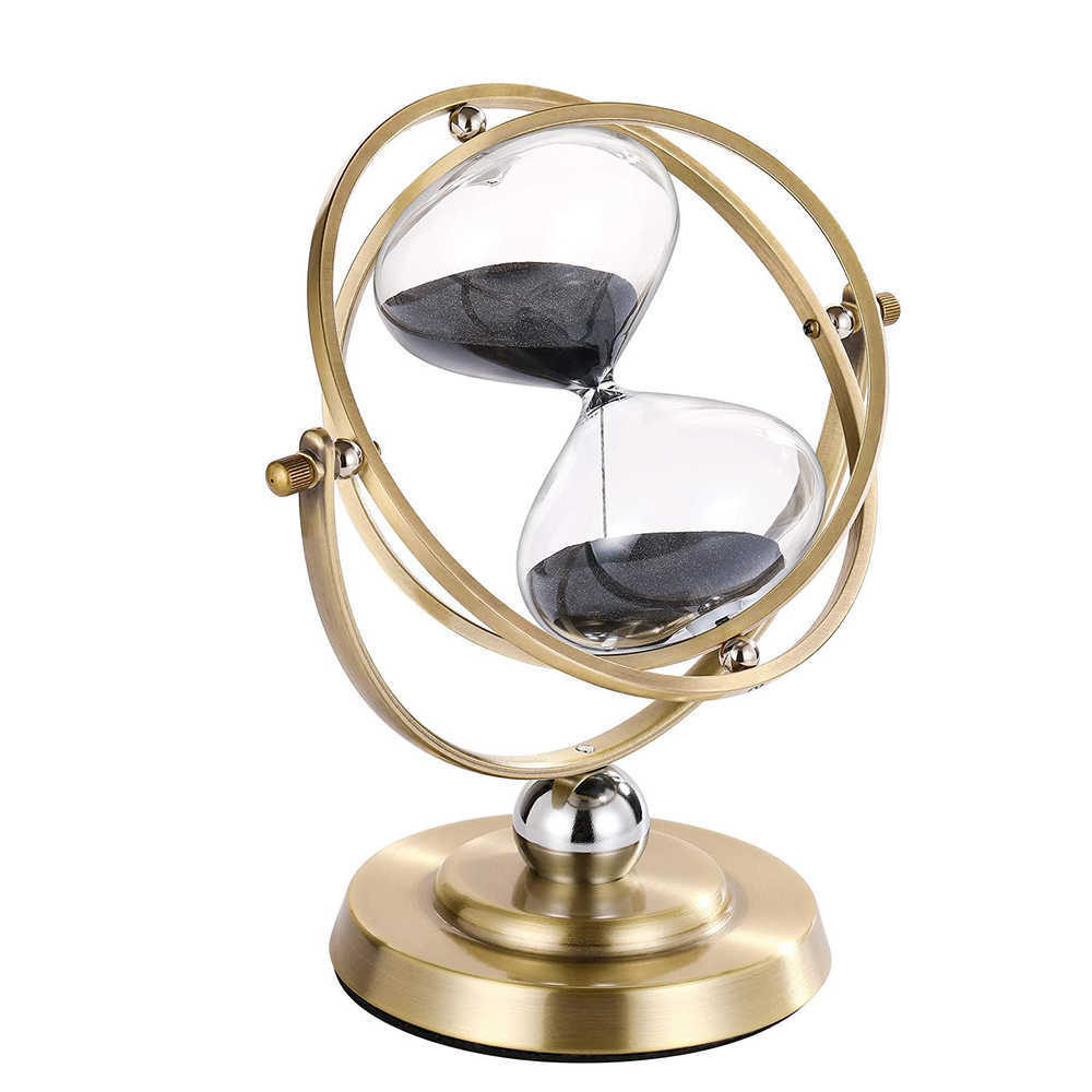 

Decorative Objects Figurines 360 Degree Rotating Hourglass European Metal Sand Timer 60 Minute Sand Clock Vintage Brass Sandglass Home Office Kitchen Timer H0922