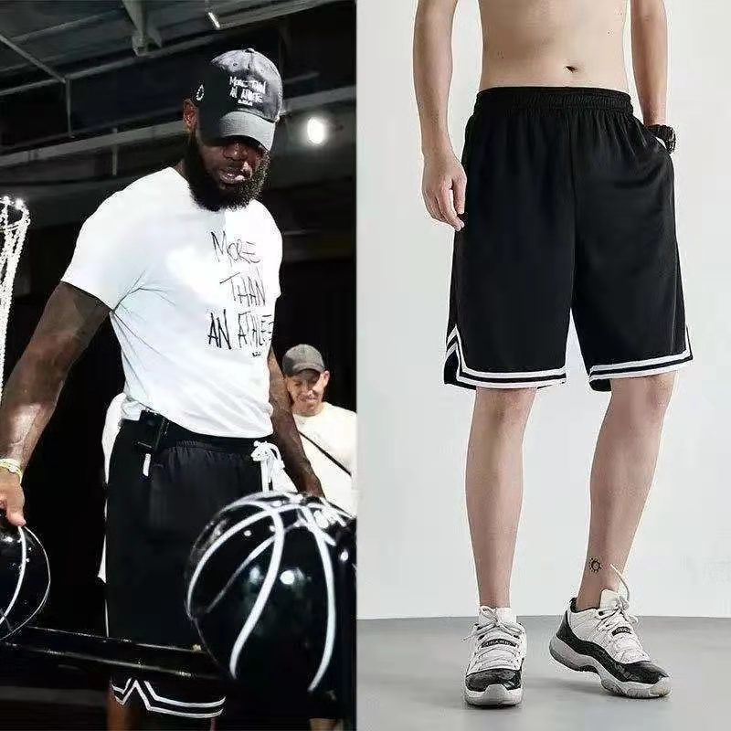 

men's basketball pants ball running fitness five-point shorts loose sports short streetball trend men quick-drying training pant, White;black