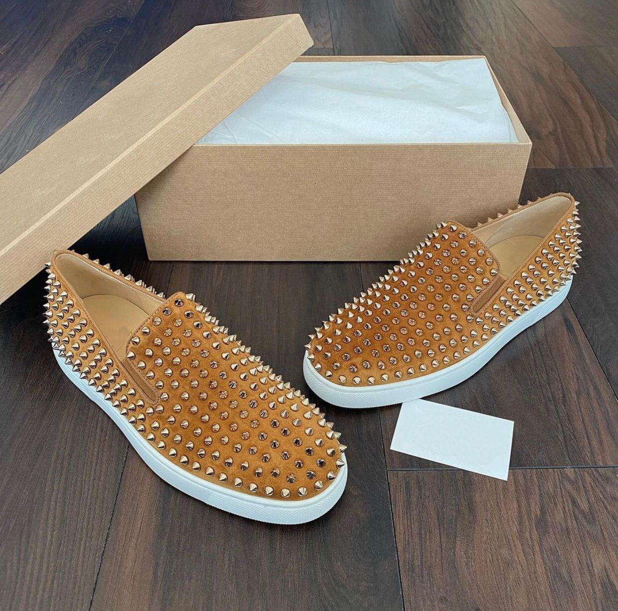 

Top Luxury Roller-Boat Spikes Mens Sneakers Shoes,Elegant Slip On Red Bottom Loafers Comfort Leisure Flats Walking Dress,Party,Wedding, Black