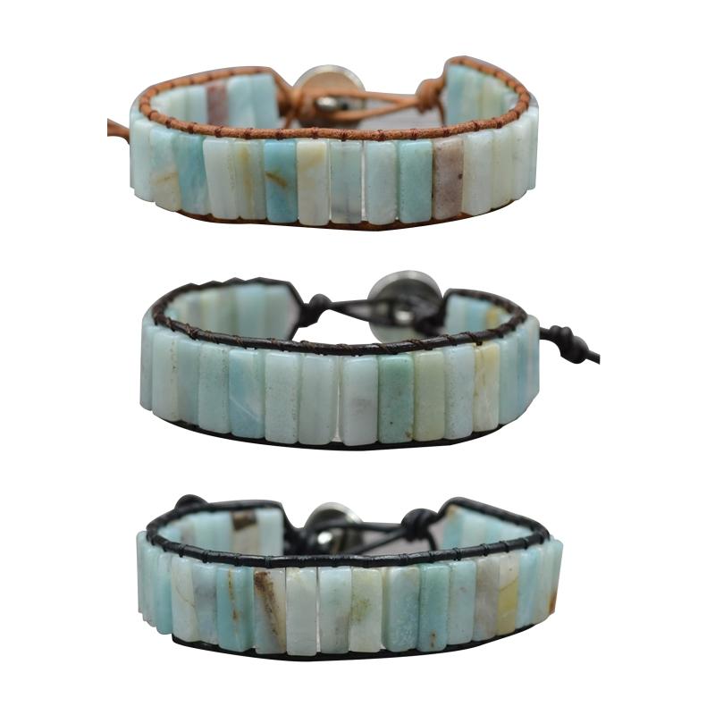 

Bangle Women Men Chakra Bracelet Handmade Leather Adjustable Wrap Bead Friendship Jewelry Round Buckle