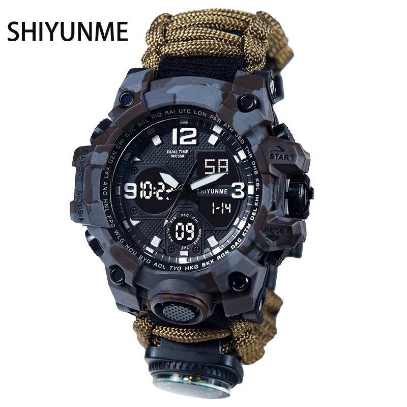 

Wristwatches SHIYUNME Luxury Men Led Waterproof Wrist Watch Analog Digital Braided Strap Military Luminous Clock, Camouflage yellow
