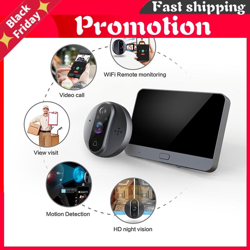 

Doorbells 4.3 Inch HD Smart WiFi Video Doorbell PIR Motion Detection 160 Wide Angle Viewer Camera IR Night Vision Home Security